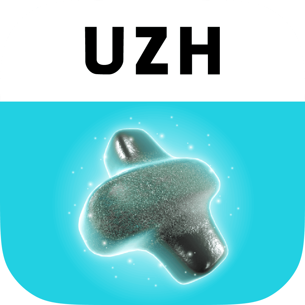 Radiotracer App Logo mit 3D Antikörper Model und UZH Schriftzug