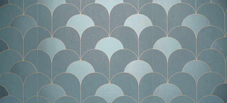 Blaue Art-Deko-Stil Tapete im Fischschuppenmuster
