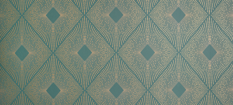 Türkis-goldige Tapete im Art-Déco-Stil