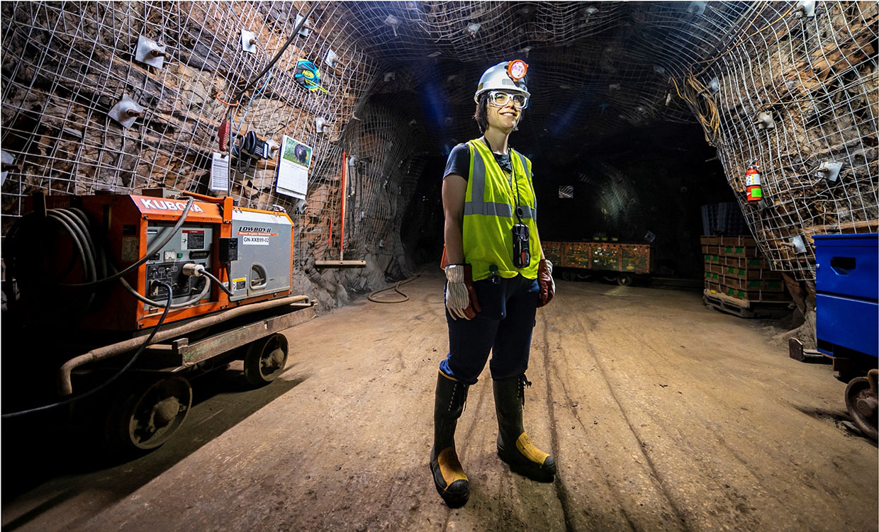 Prof. Gina Gibson standing in the Sanford Underground Research Facility
